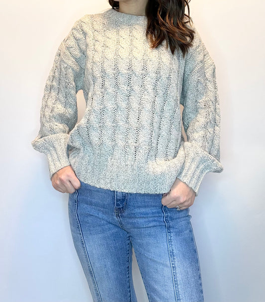 Classic Cable Knit Sweater-Heather Gray