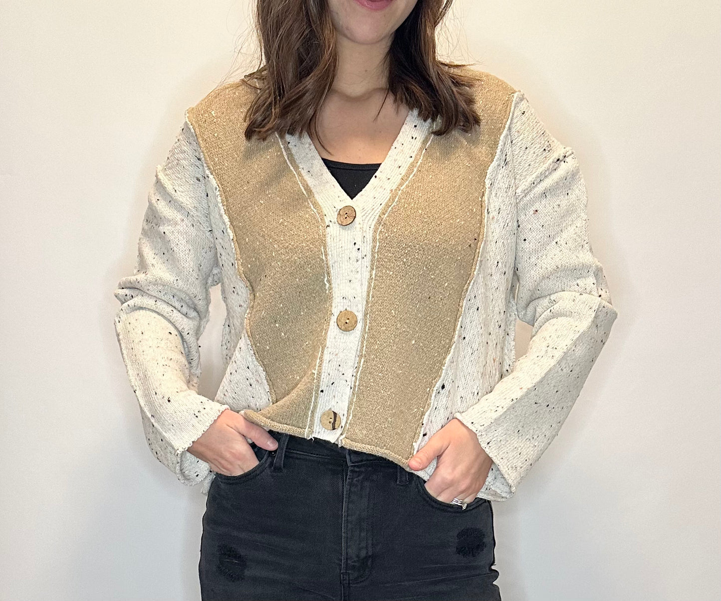 Speckled Color Block Cardigan